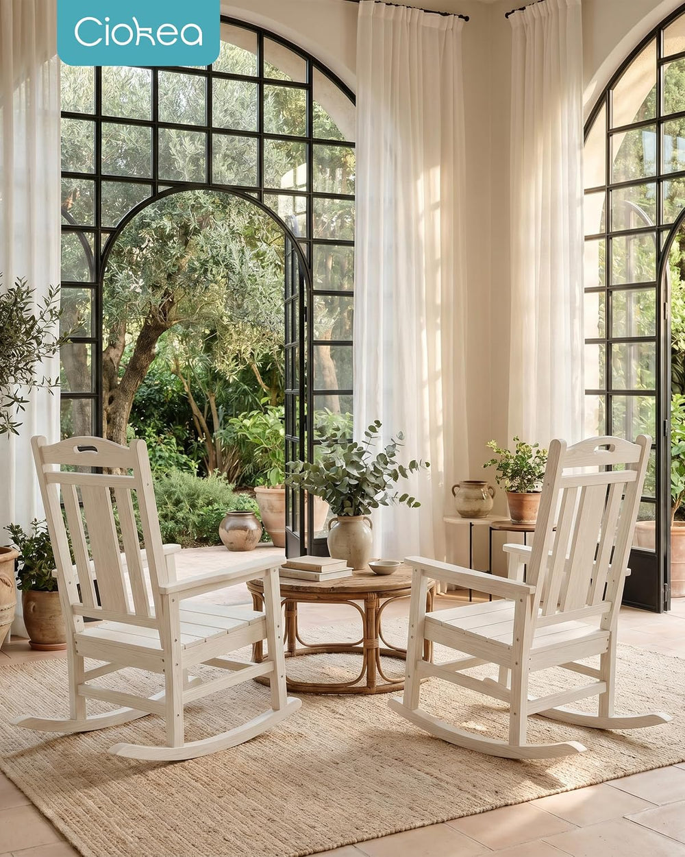 Ciokea Oversized Outdoor Rocking Chairs Set of 3, 380lbs Heavy-Duty Large Pat...