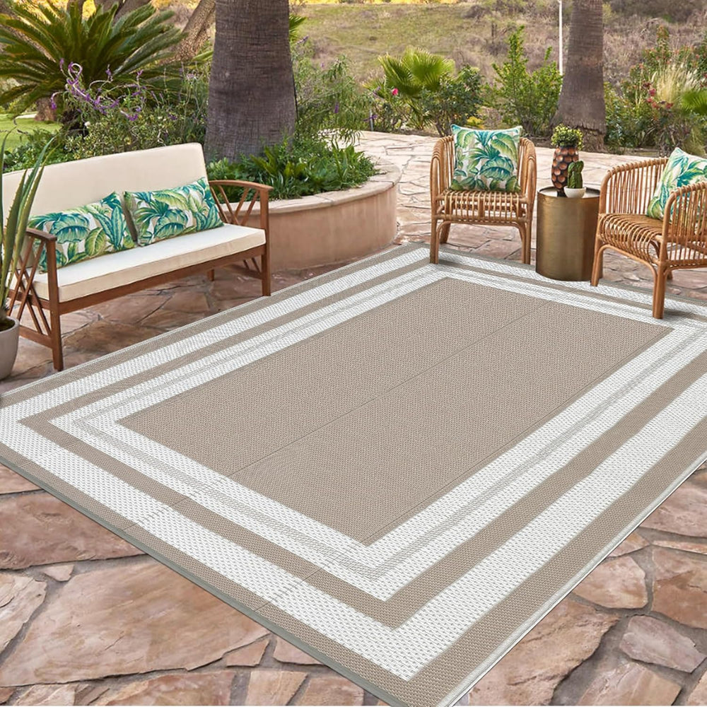 Garvee 9x12 Outdoor Patio Rug Plastic Straw Rug Waterproof Panel Grey Brown
