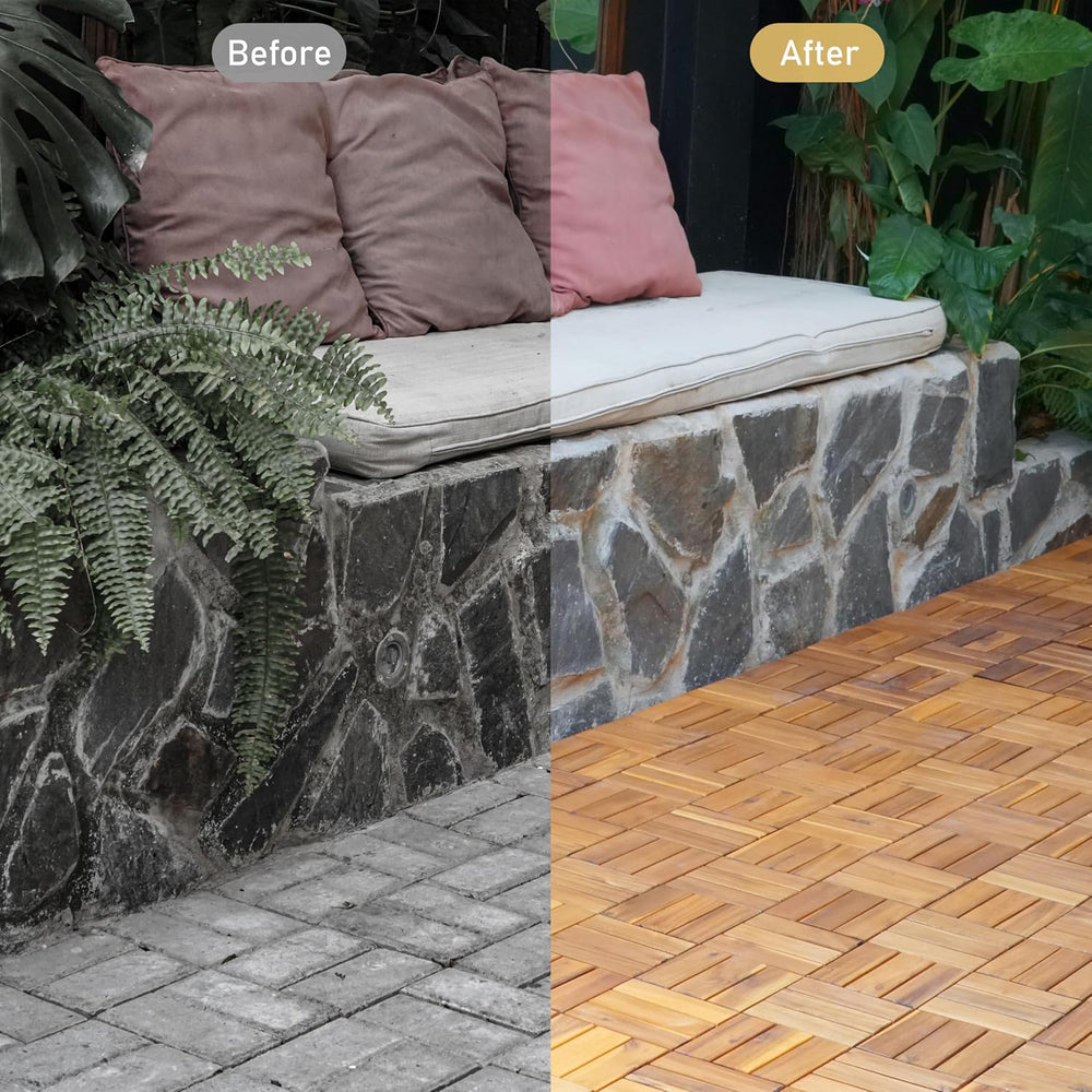 Interlocking Deck Tiles, 10 PCS 12" x 12" Acacia Wood, Natural Color