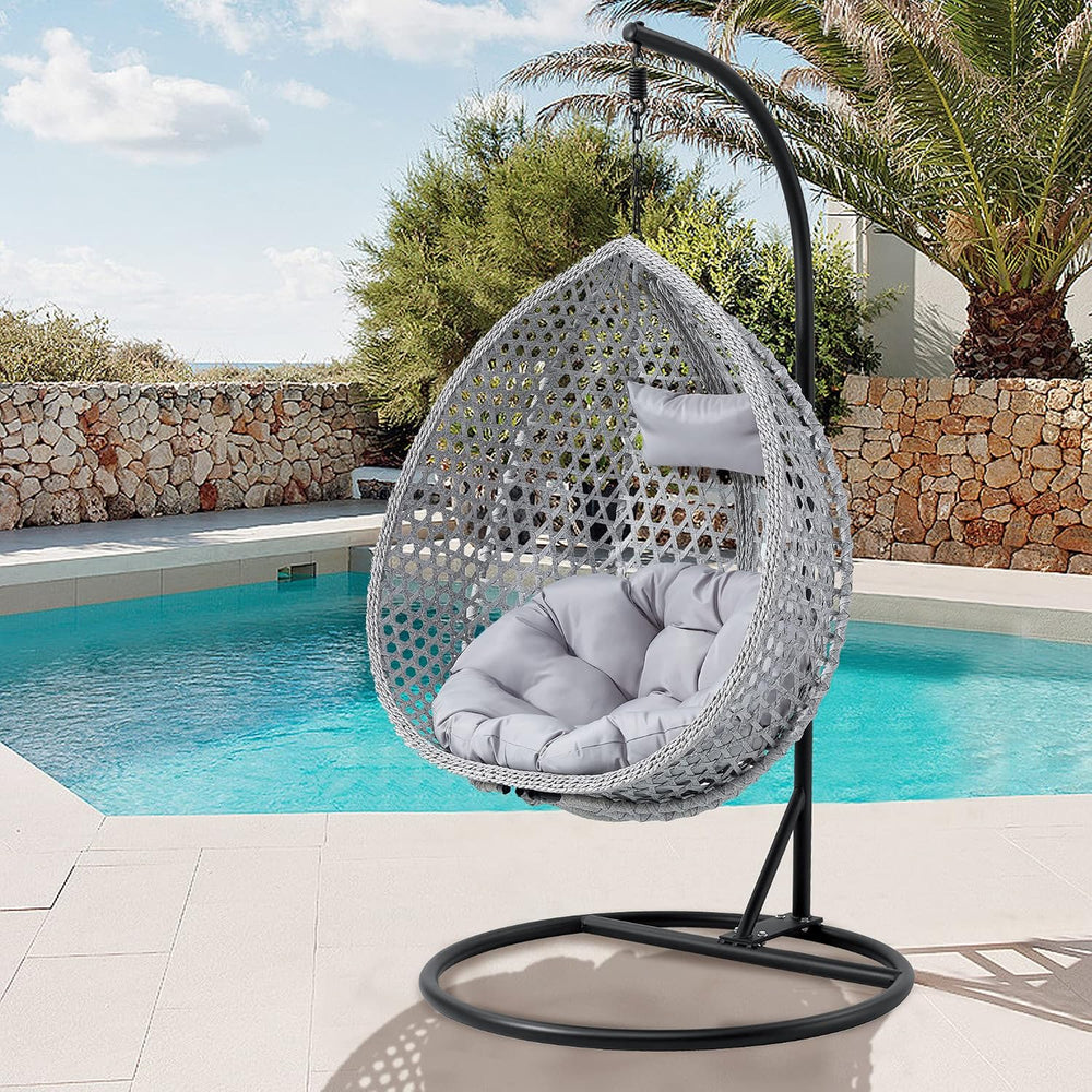 Hanging Egg Chair with Stand & Cushions, Outdoor and Indoor Hammock Ratta...