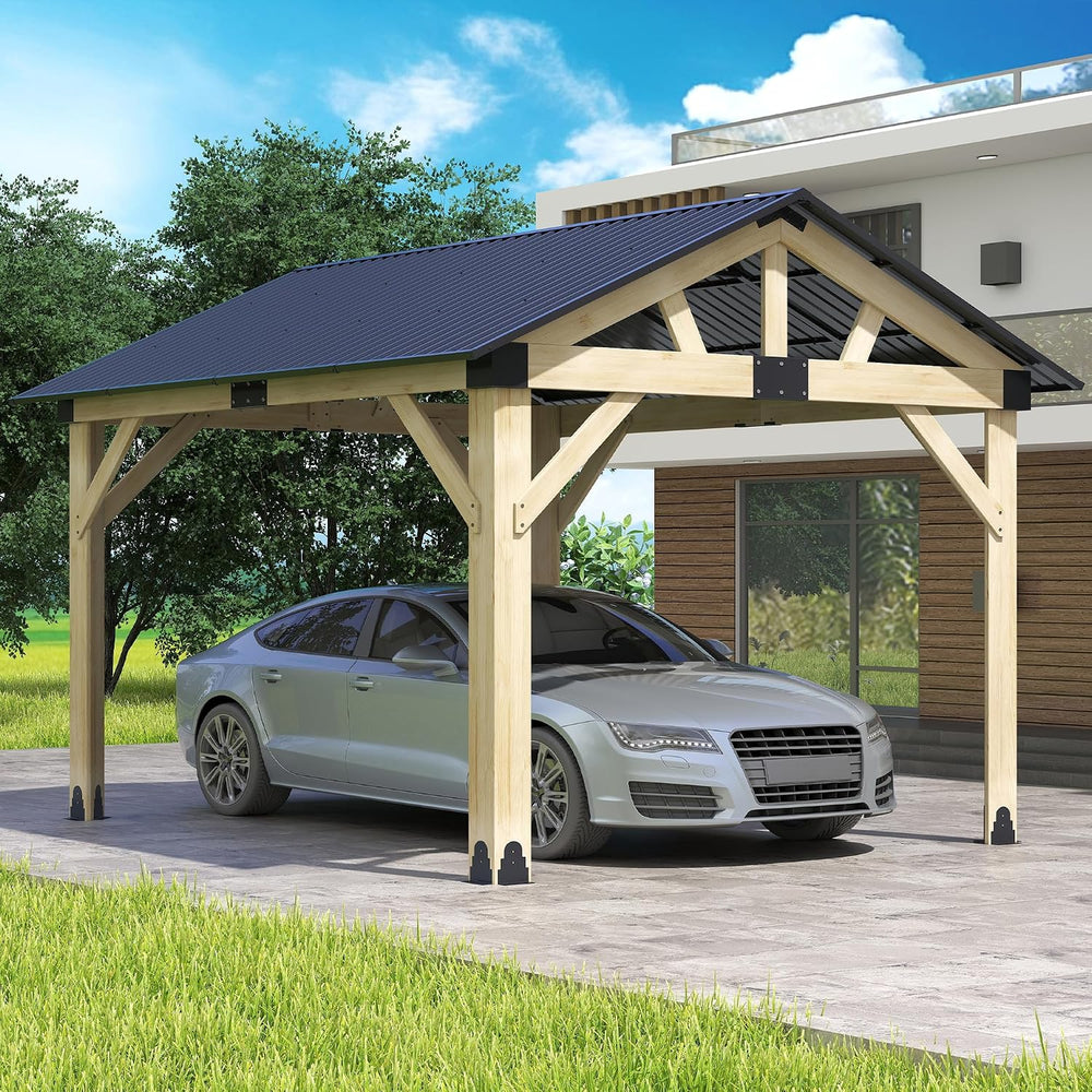 Outdoor Wood Gazebo 10'x12', Hardtop Gazebo Permanent Wooden Pavilion...