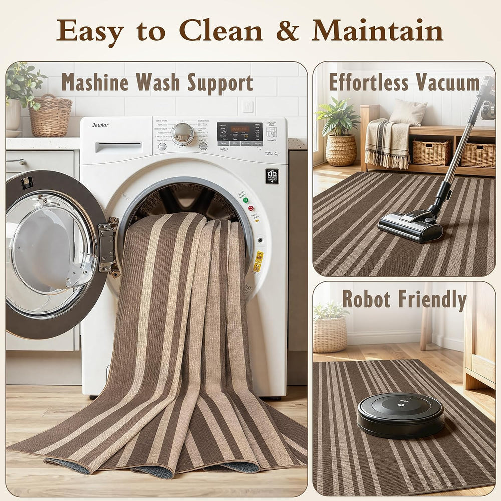 Striped Easy Jute Rug 8X10, Washable Outdoor Rug for Patio, Living Room