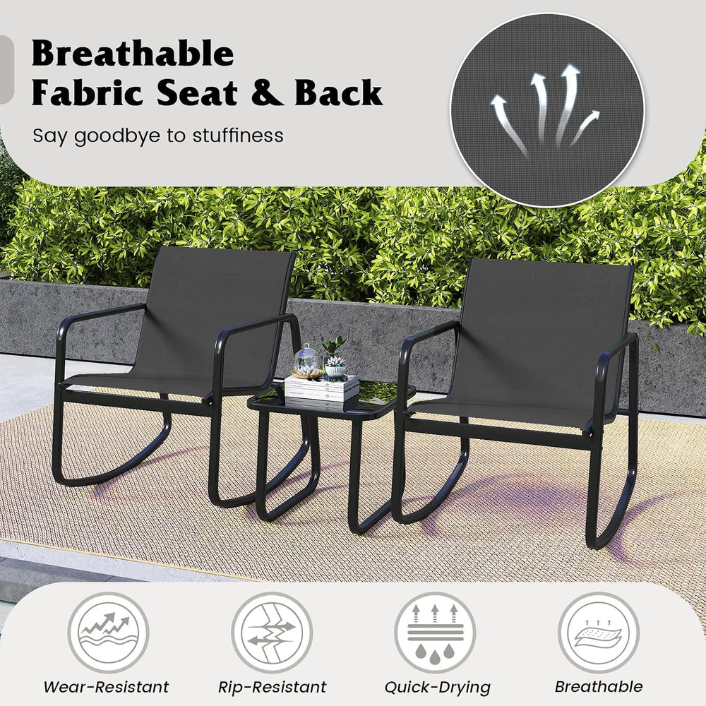 Tangkula 3 Piece Rocking Bistro Set, Patio Furniture Set with 2 Rocking Chair...