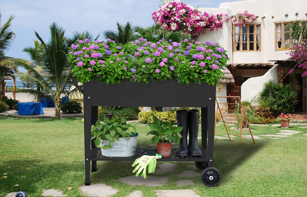 Raised Planter Box Outdoor with Legs Elevated Raised Garden Bed with Wheels F...