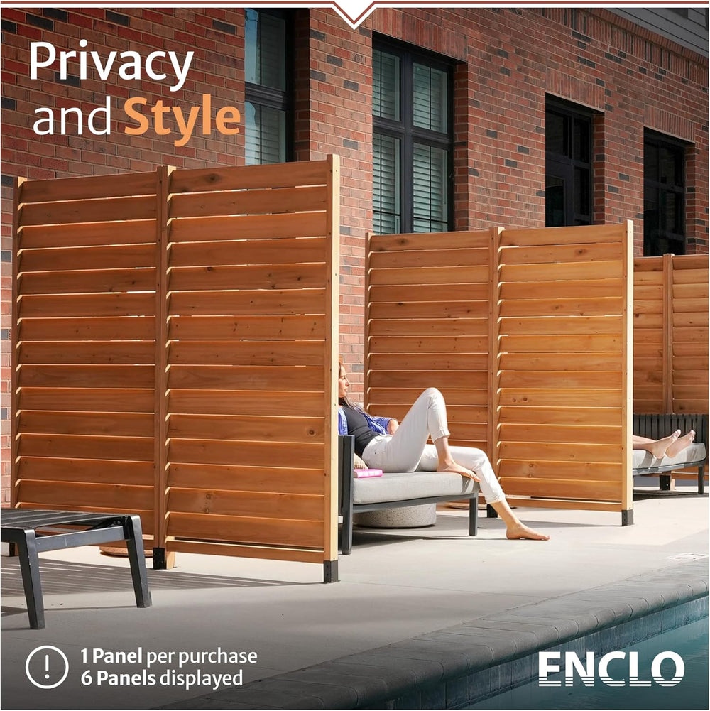 Enclo Louvered Freestanding/Surface Mounted Privacy Screen, Cedar Wood