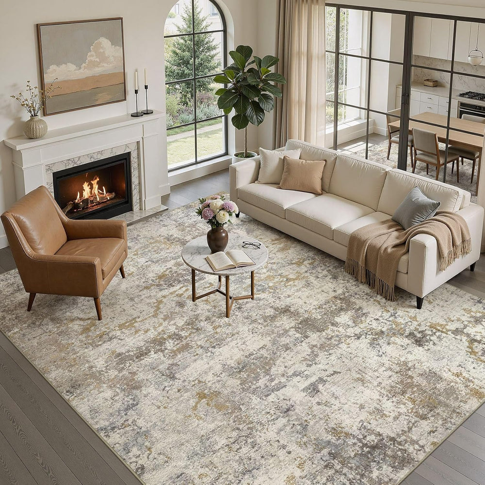 kakania Washable 10x14 Area Rug for Living Room: Abstract Modern Home Decor