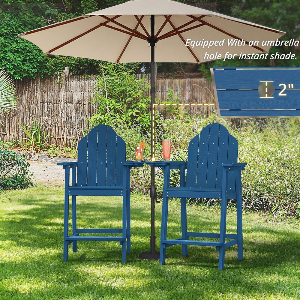 LUE BONA Tall Adirondack Chair Set of 2, HDPS Bar Height Chairs, Navy Blue