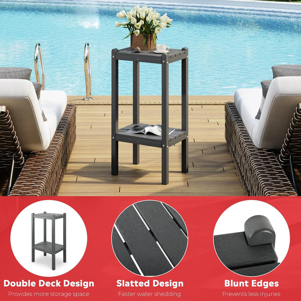 Costaelm Outdoor Side Table, 2-Tier Small Patio Coffee Tables for Outside, Ou...