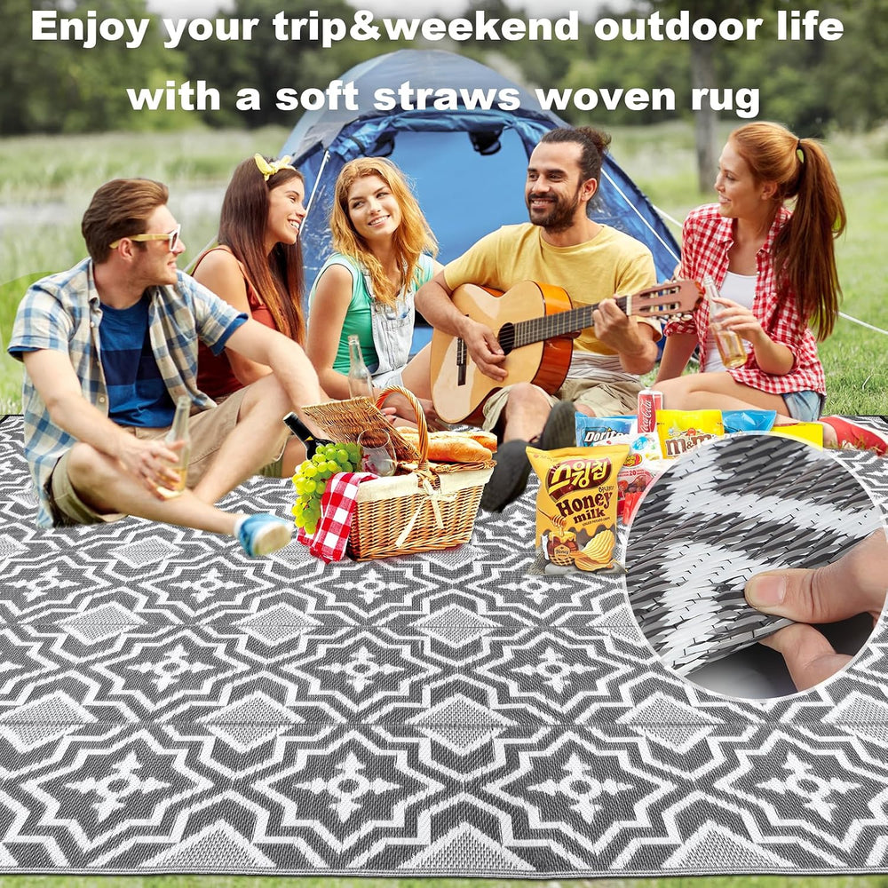 Alfolo Outdoor Rug 9x12 for Patios Clearance,Outdoor Plastic Straw Rug,Waterp...