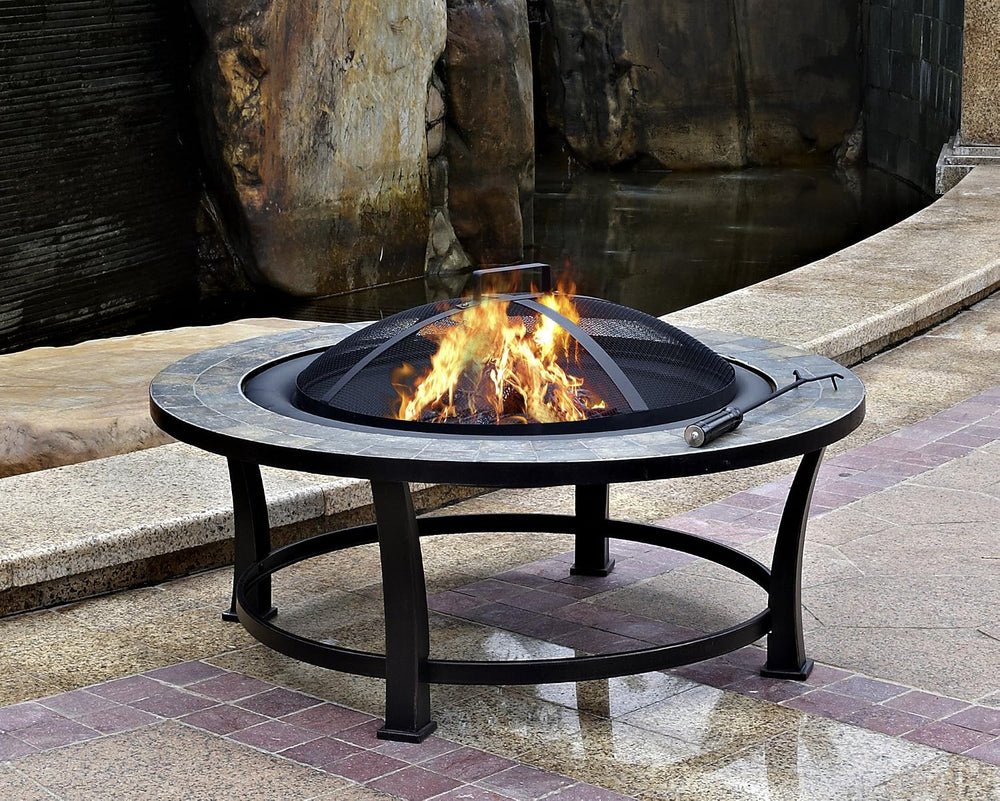 Hiland FT51216 Burning Fire Pit w/Wood Grate and Domed Mesh Screen Lid, Mediu...