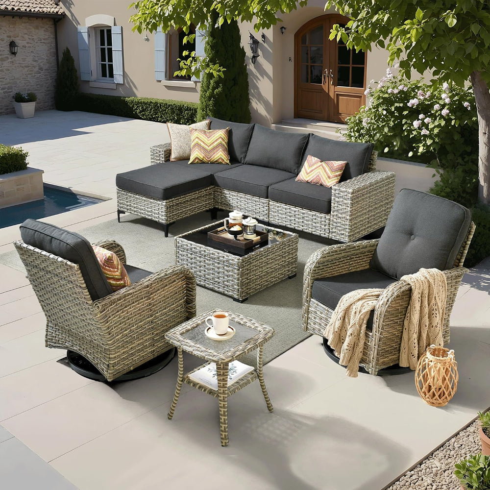 ovios 8-Piece Patio Furniture Set with L-Shaped Sofa Chaise, Outdoor Modular ...