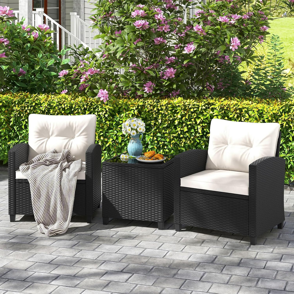 HAPPYGRILL 3 Pieces Wicker Patio Conversation Set, PE Rattan Bistro Sofa Set ...