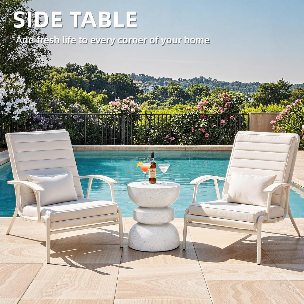 18" Outdoor Side Table, Modern Hourglass Garden Stool,Terrazzo-Look