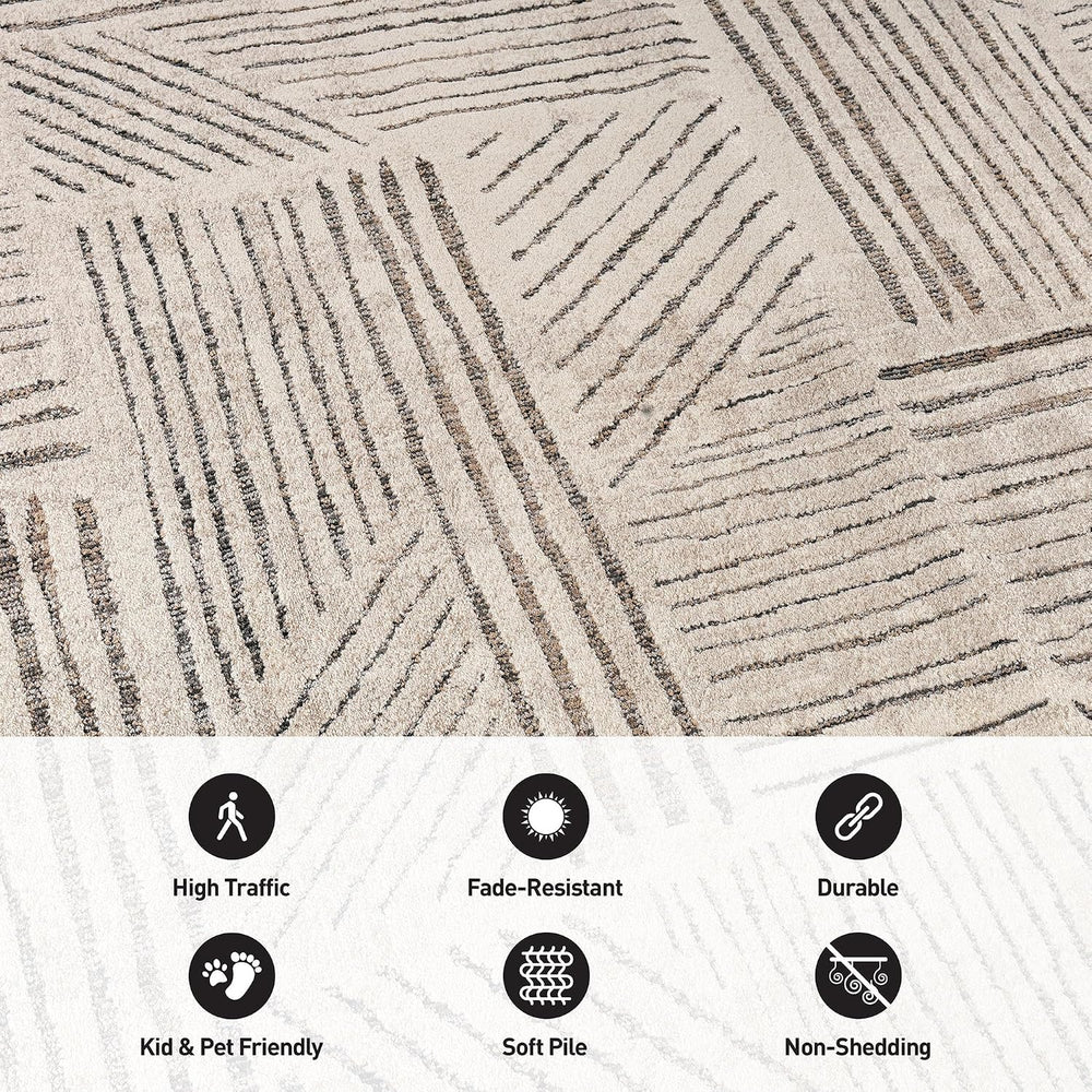 Rugshop Modern High-Low Patchwork Geometric Area Rug Indoor Cream 2'3&quo...