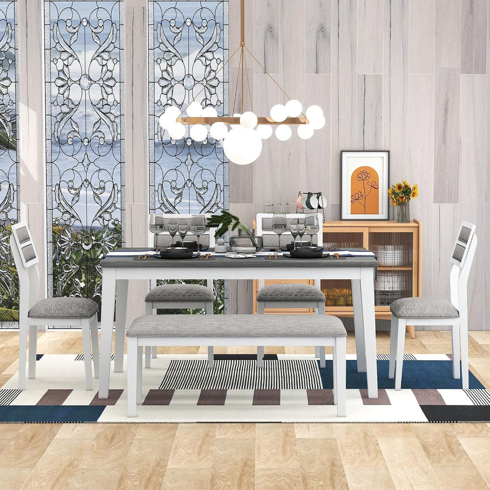 Merax 6-Pieces Solid Wood Dining Table Set for 6, Farmhouse Kitchen Room Tabl...