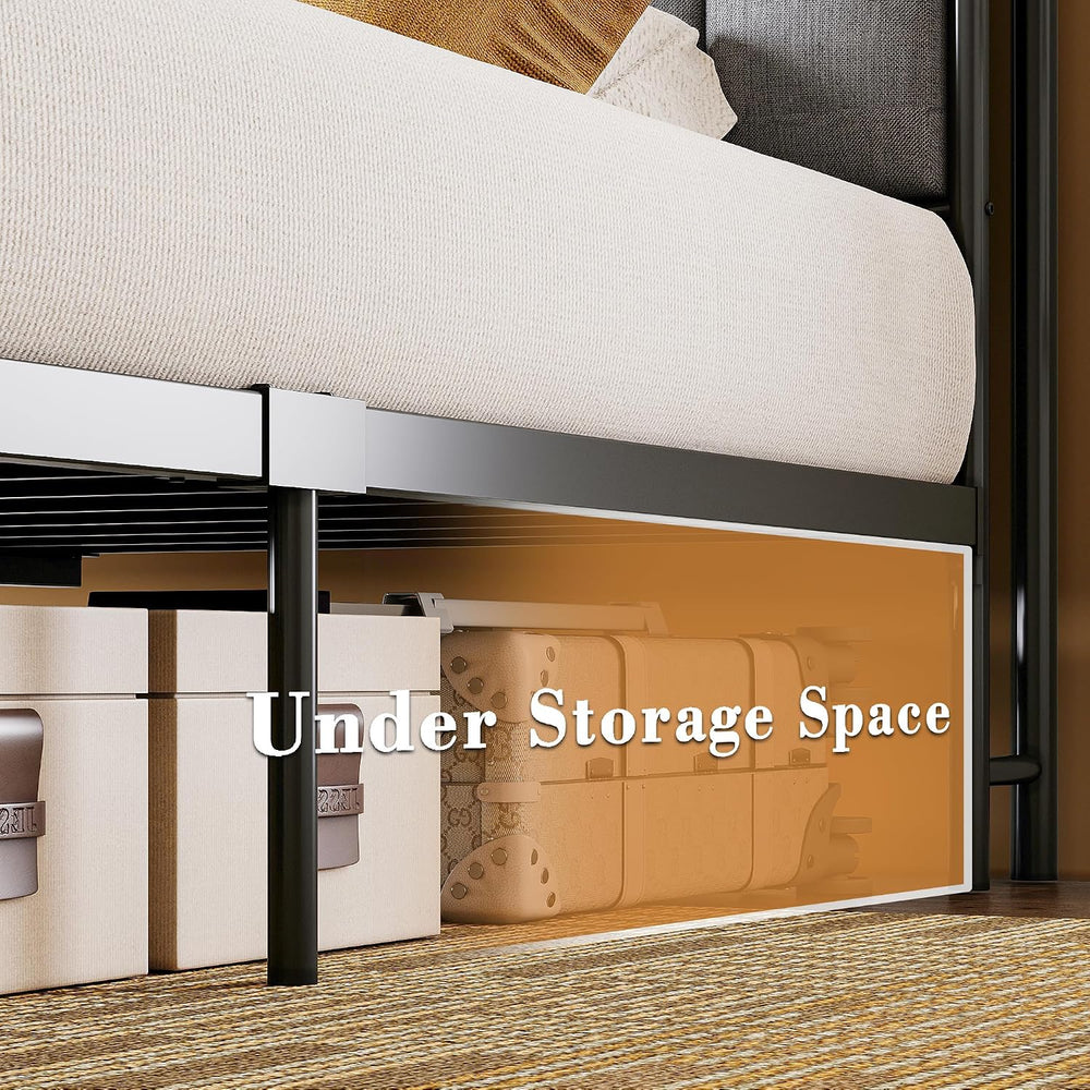 LIKIMIO King Canopy Bed Frame, Storage Headboard with Charging Station