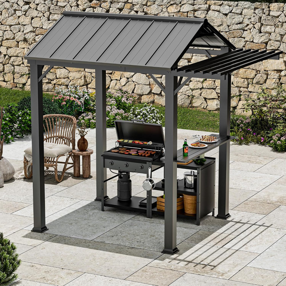 Covered Outdoor Grill Gazebo 6' x 8' with Galvanized Steel Roof and P...
