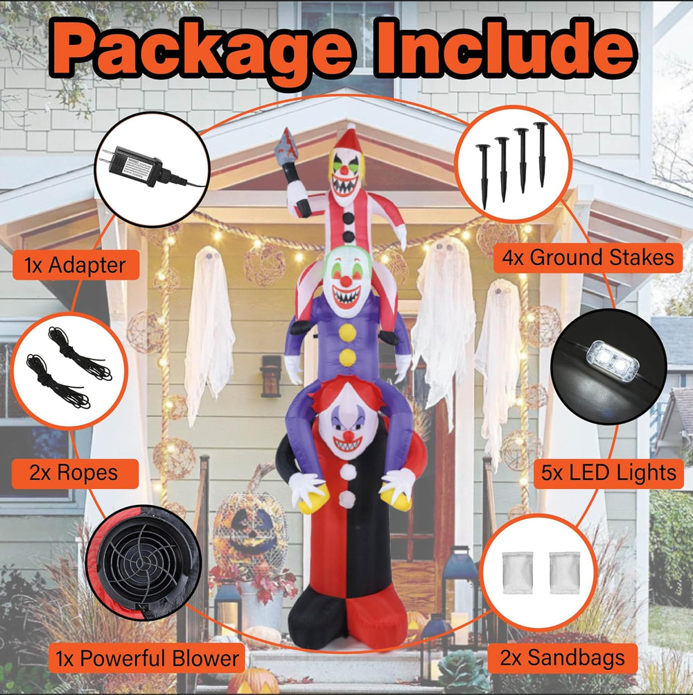 LETIME 8FT Halloween Inflatables 3 Scary Clowns Stacked in Human Ladder