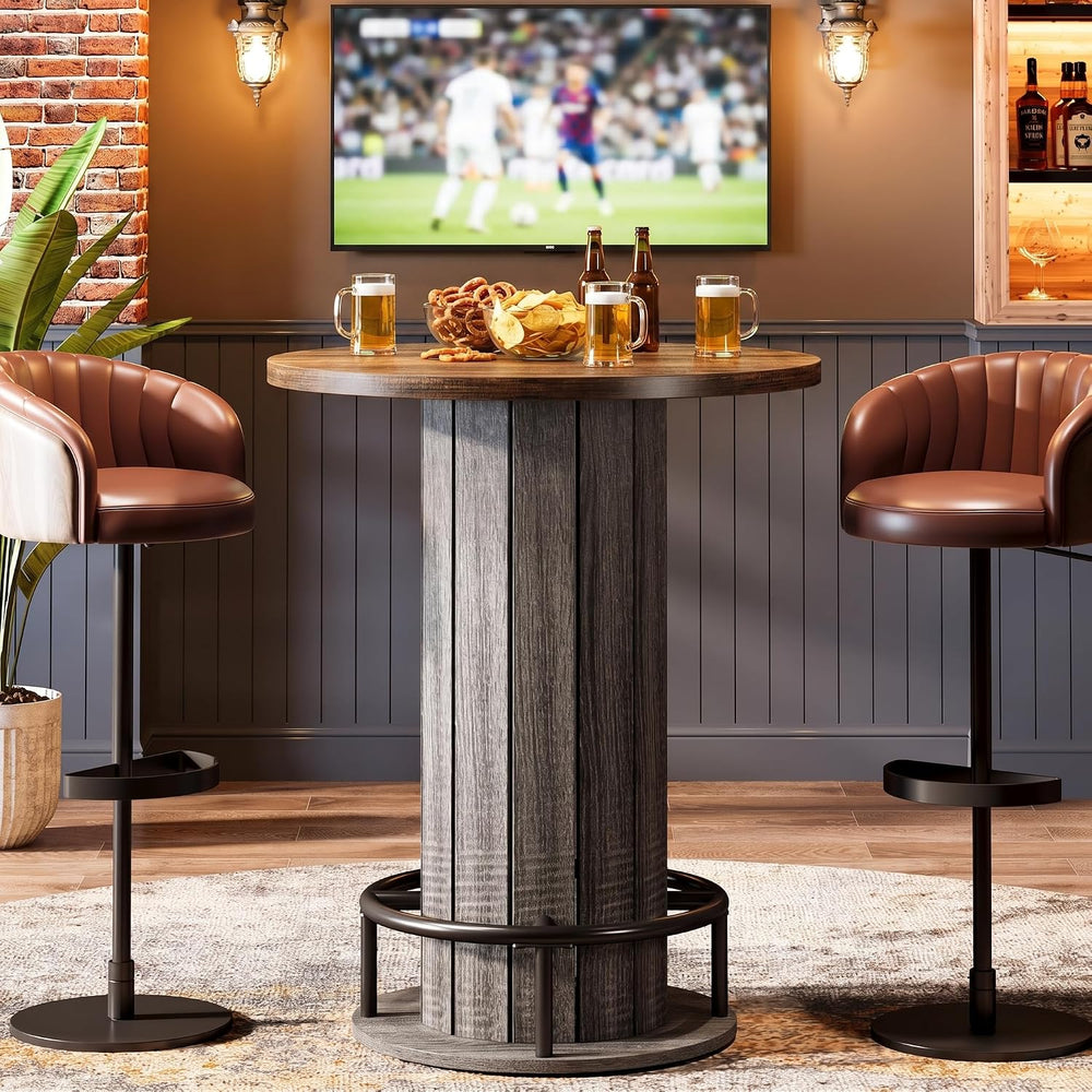 Tribesigns Round Bar Table, 39.4" H Wood Bistro Pub Table with Metal Rin...