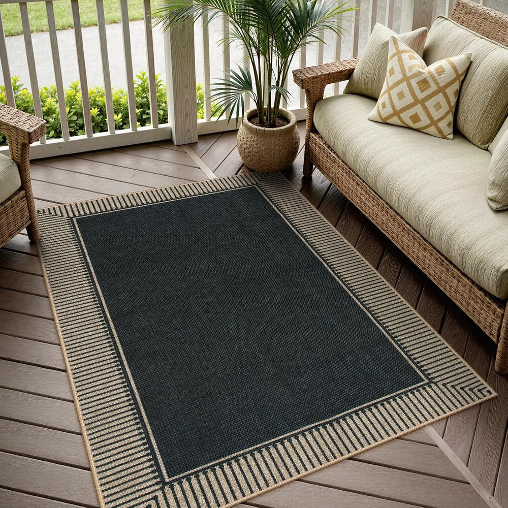 Moynesa Striped Border Easy Jute Outdoor Patio Rug 3x5, Washable Entryway Rug...
