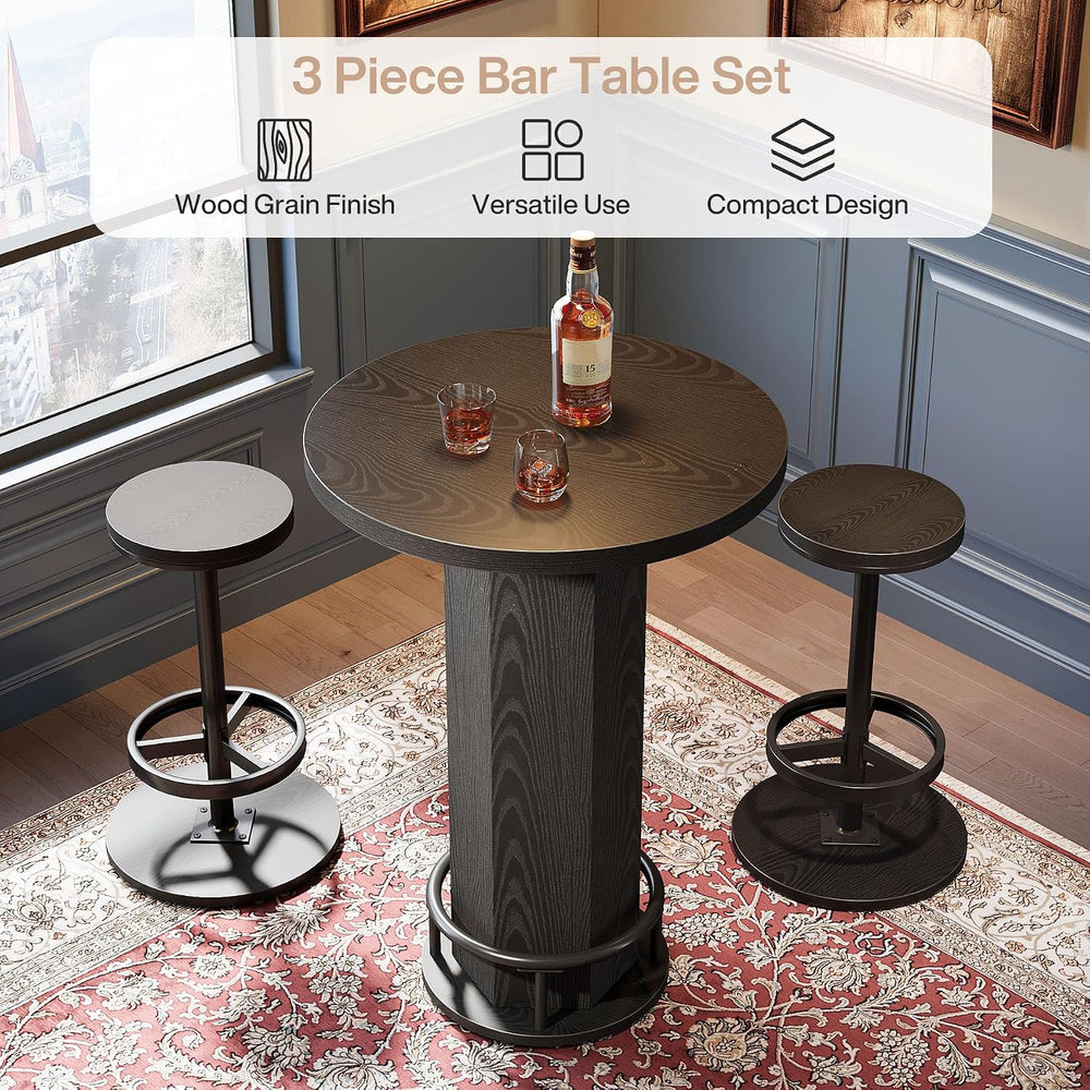 Tribesigns Round Bar Table Set of 2, Industrial Bistro Sets with 2 barstools,...