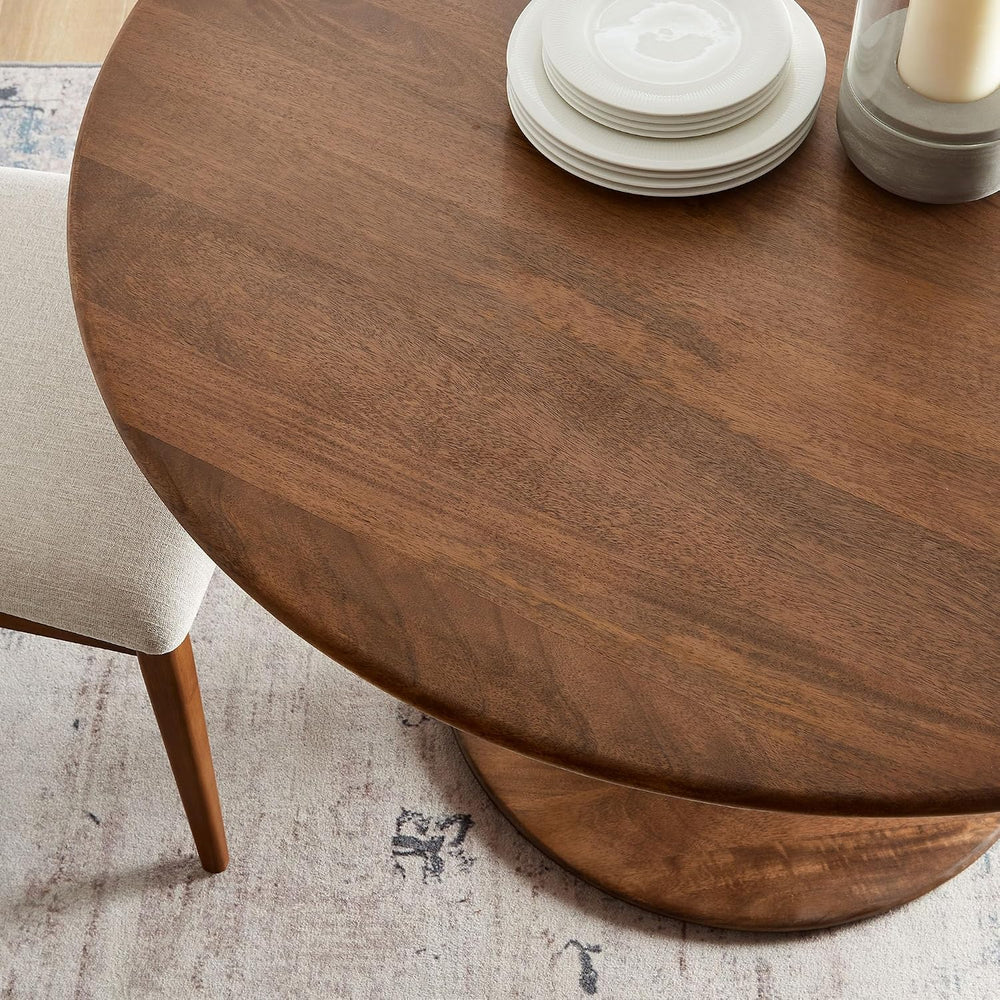 Modway Lippa 48 Inch Round Wood Dining Table in Walnut – Solid Mango Wood Tab...