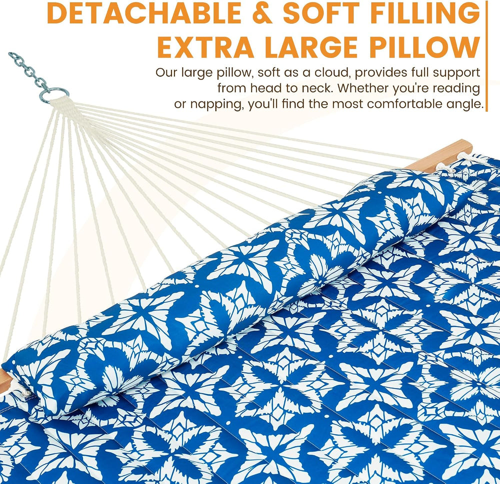 Lazy Daze 12FT Double Quilted Hammock for Outside with Pillow, Floral Navy