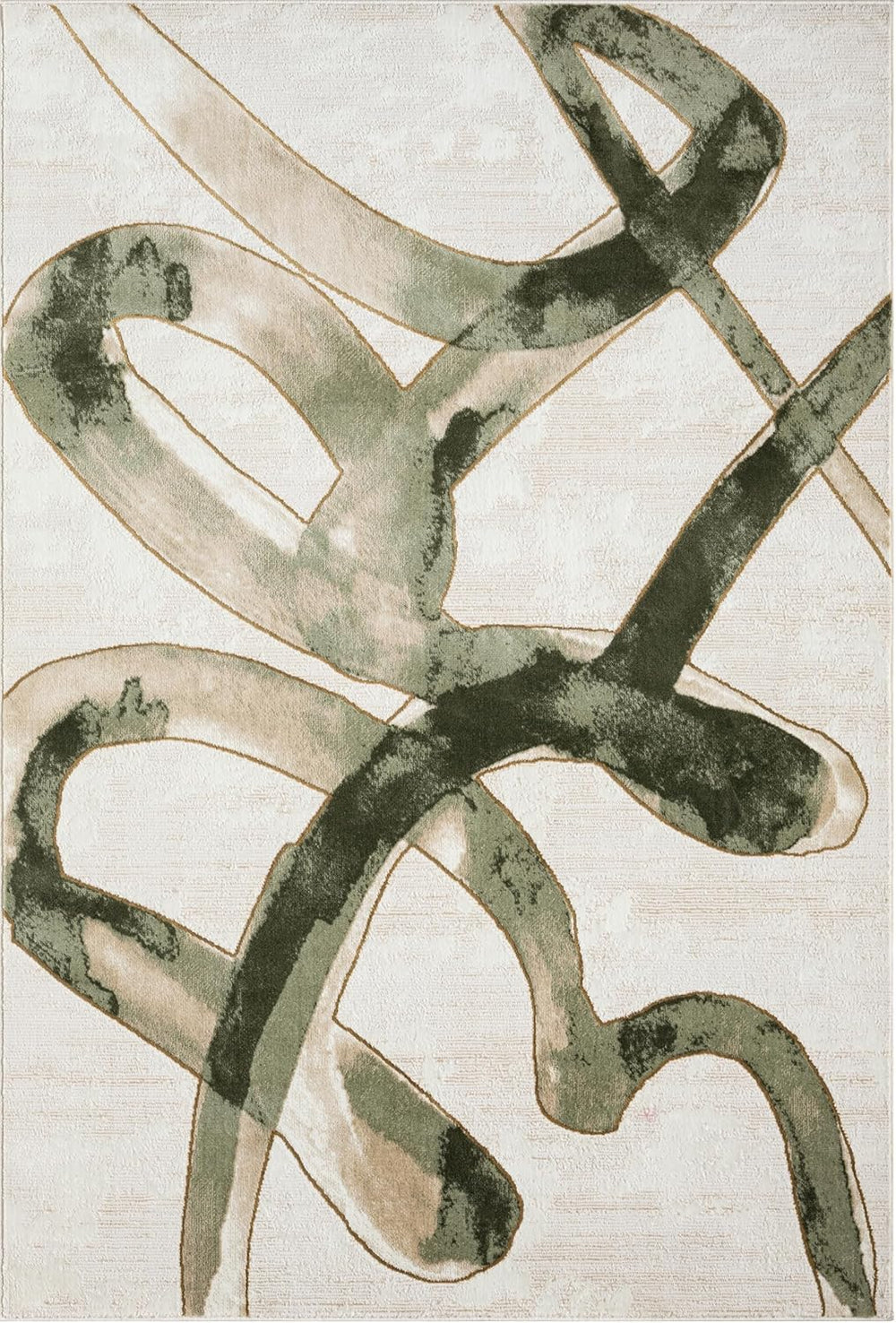 Abani Beige Cream Green Graffiti Washable Area Rug – 6' x 9' – Abstra...