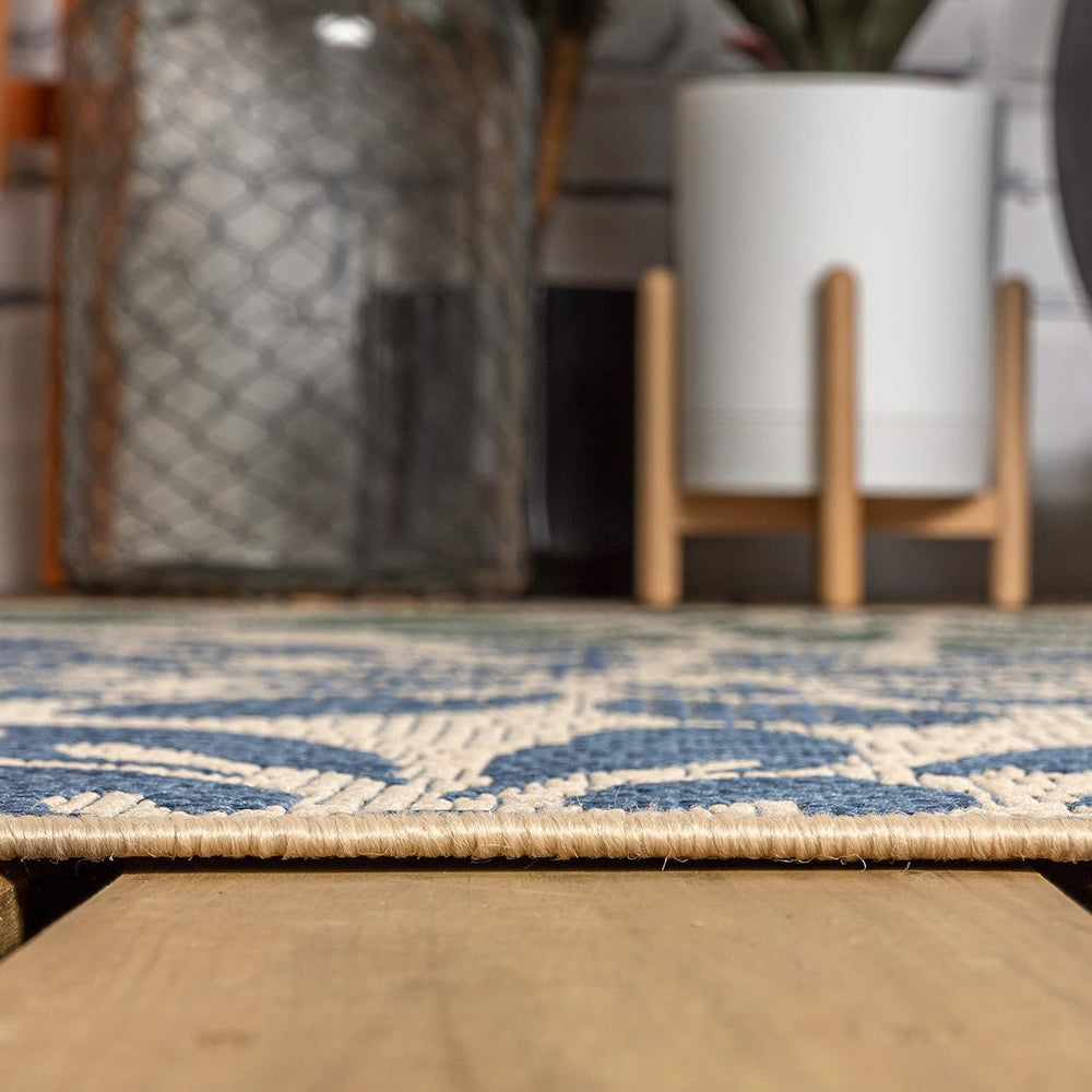 JONATHAN Y Floral Textured Weave Indoor Outdoor Area Rug 8X10 Navy/Green, Zin...