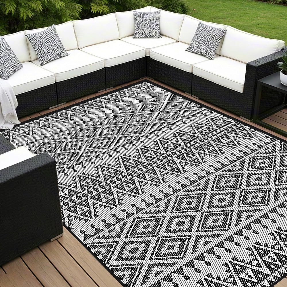 KANAGAWA 8ft x 10ft Reversible Outdoor Rug, Waterproof Plastic Straw Patio Ru...