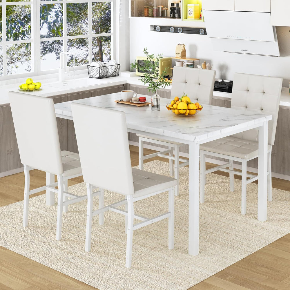 AWQM Dining Table Set for 4,Faux Marble Kitchen Table and Chairs Set of 4, Mo...