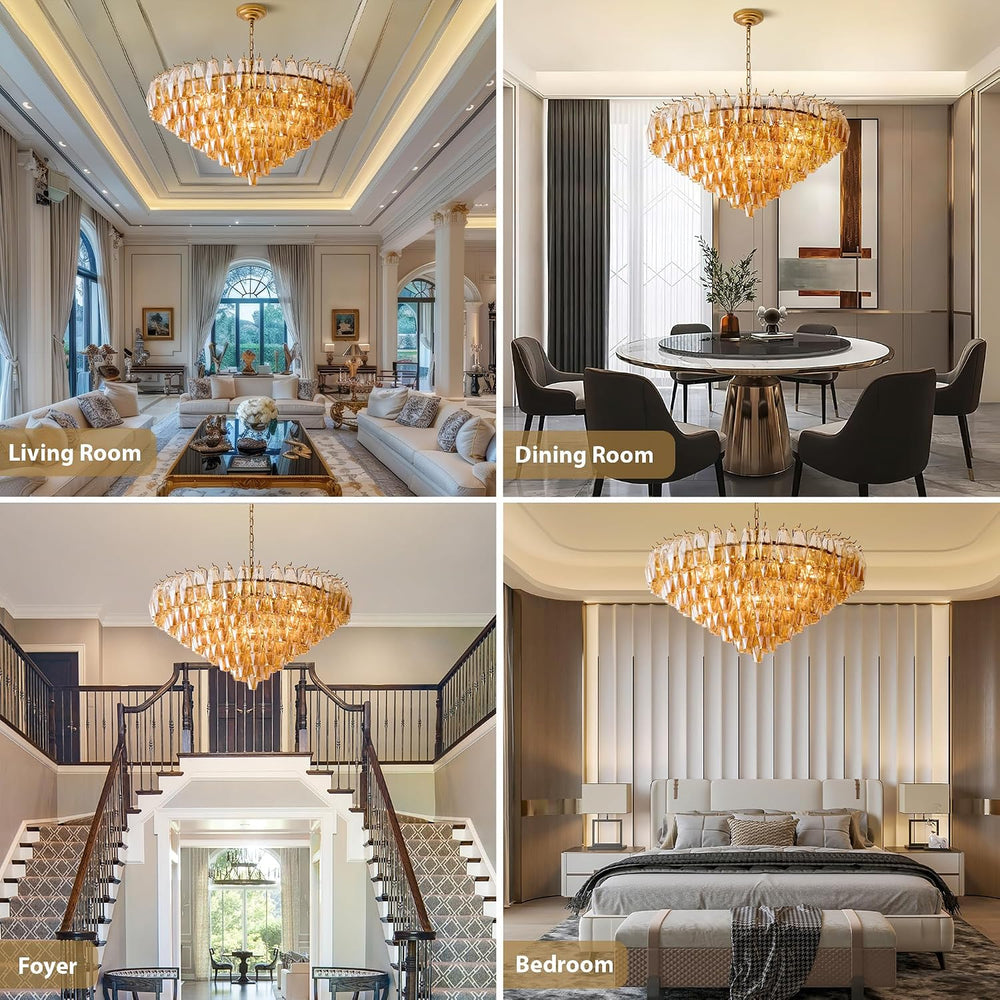 37" Extra Large Chandelier, 14-Light Gold Modern Round Chandelier for Li...