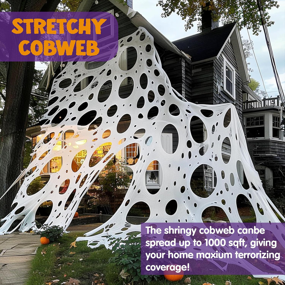 JOYIN 1000sqft Halloween Spider Web Outdoor Decoration, Giant Spider Cobwebs ...