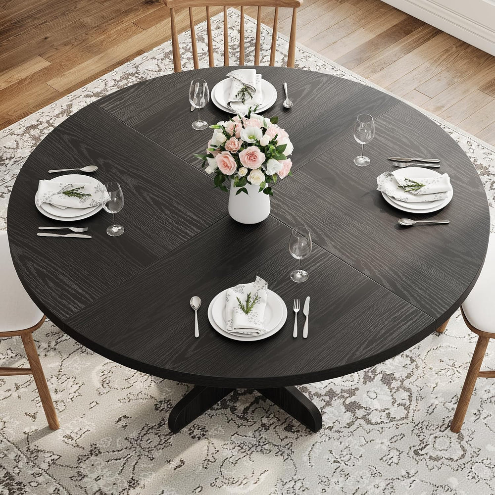 IDEALHOUSE 47" Round Dining Table for 4, Farmhouse Kitchen Table, Black