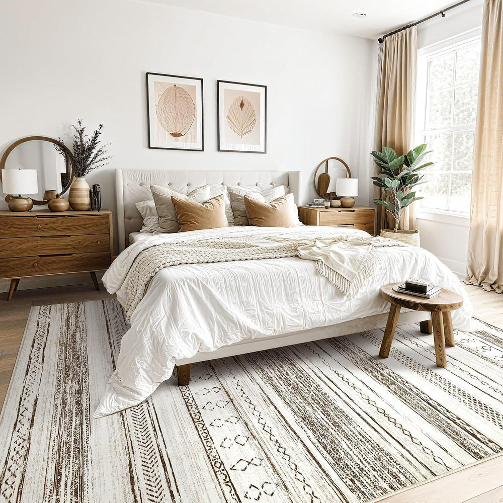 Tortania Area Rug Living Room Rugs - 5x7 Washable Large Soft Neutral Boho Mor...