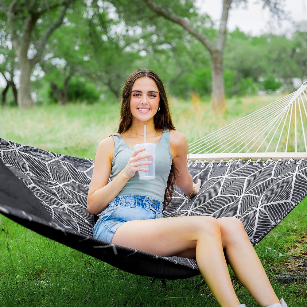 ANOW Double Quilted Hammock with Spreader Bars and Large Pillow, Gray Cube