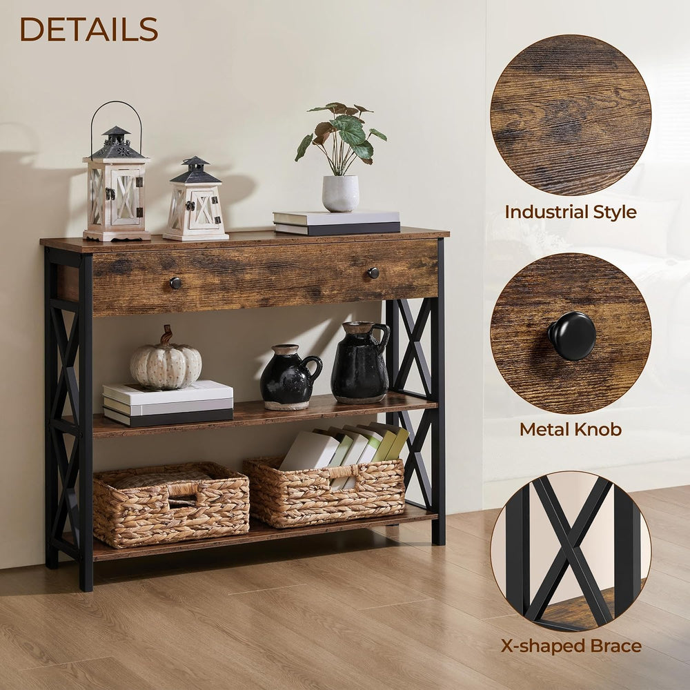 Yaheetech Console Table with Drawer, Rustic Entry Table with 3 Tier Storage