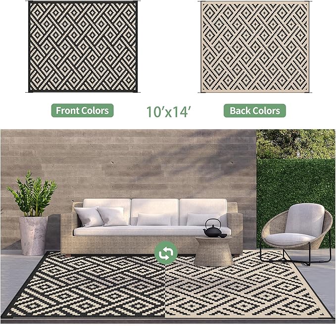 GENIMO Outdoor Rug for Patio Clearance, 10'x14' Waterproof Large Camp...