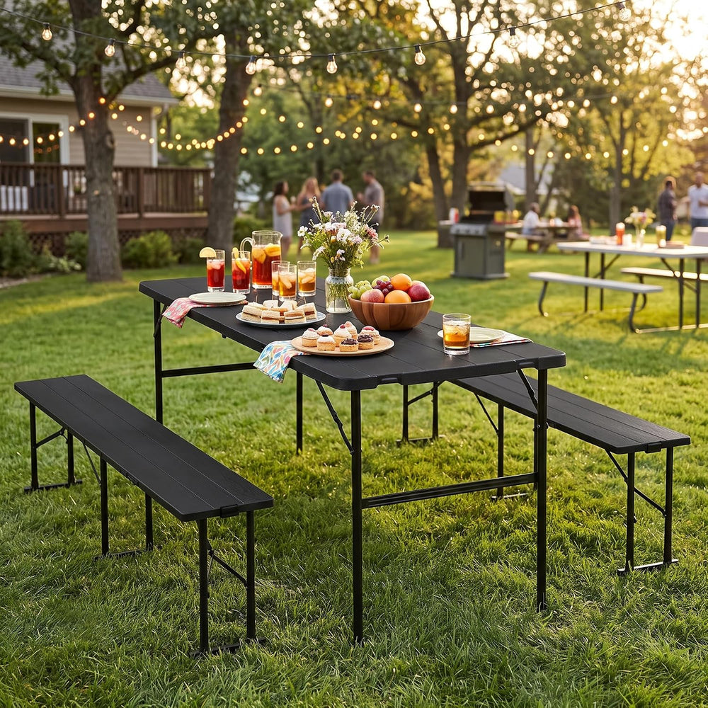 ZENY Folding Picnic Table Set with 2 Benches