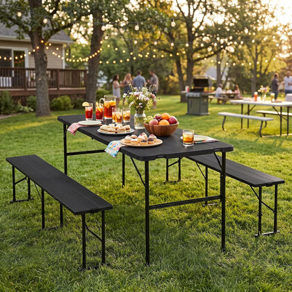 ZENY Folding Picnic Table Set with 2 Benches