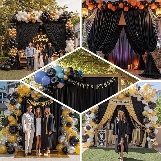 PartyVillage 10ft×15ft Black Backdrop Curtain for Halloween Parties, 2 Panels...