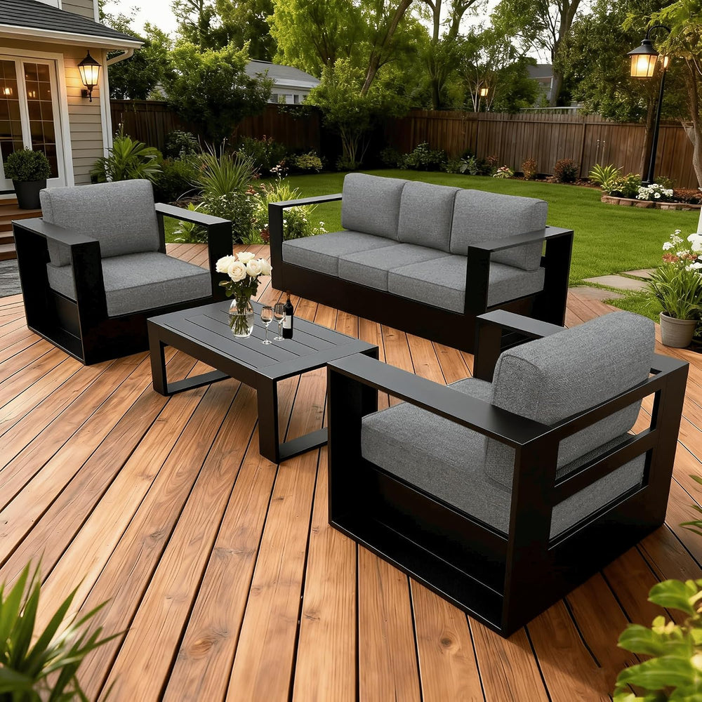 LayinSun 4 Piece Oversized Aluminum Outdoor Furniture Set with Coffee Table