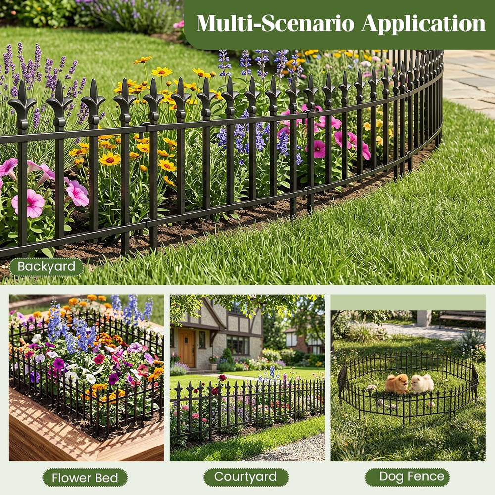 GIANTEX 10 Panels Decorative Metal Garden Fence, 18 FT, No Dig, Heavy Duty