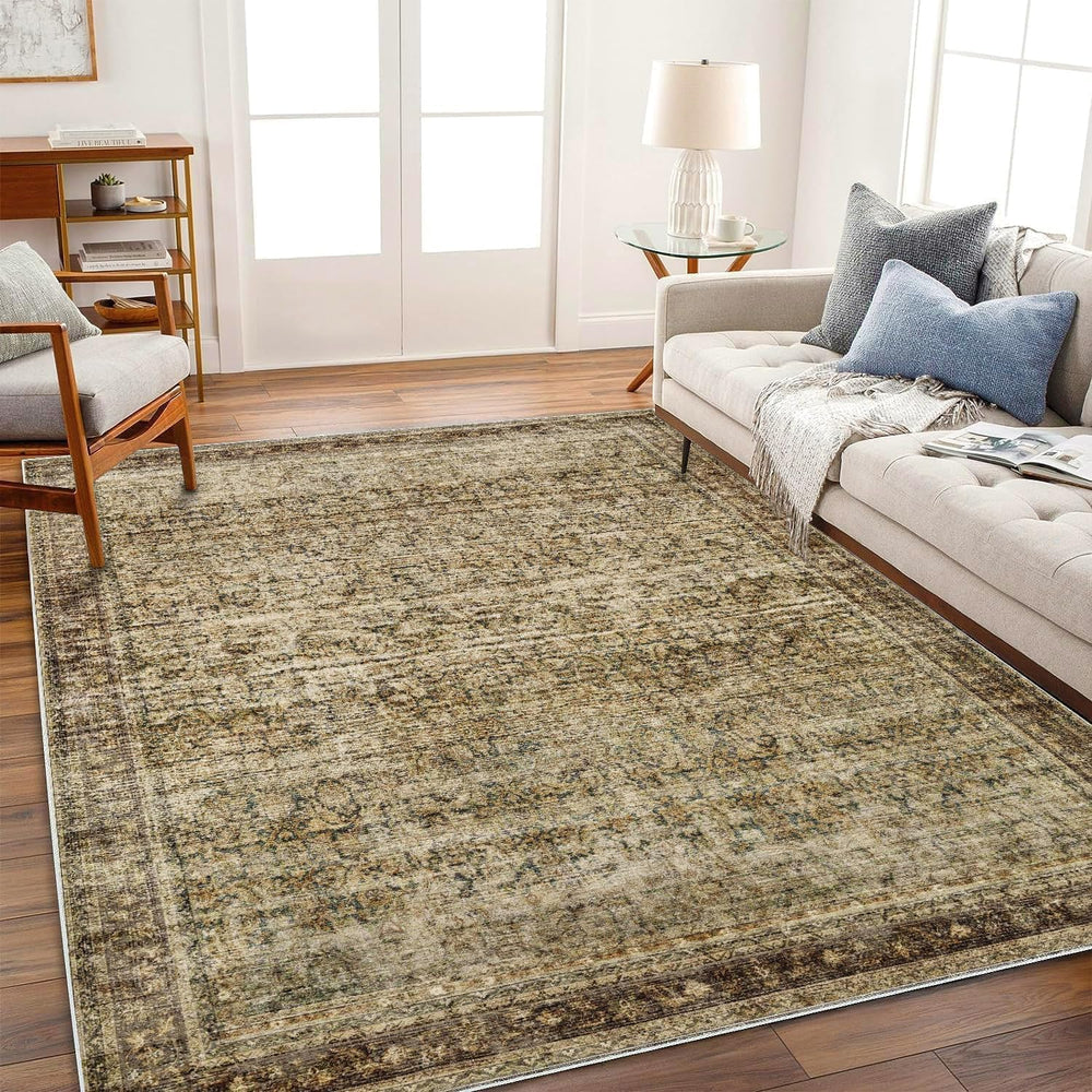 CHAMPLANT Area Rug 8x10 Washable Rug Brown Vintage Traditional Mat Distressed...