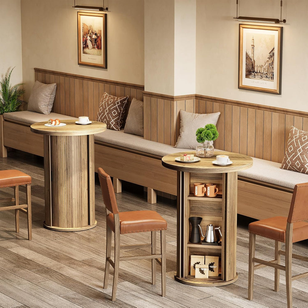 Tribesigns Round Bar Table, 35.4" Rustic Cocktail Table with 3-Tier Hidd...
