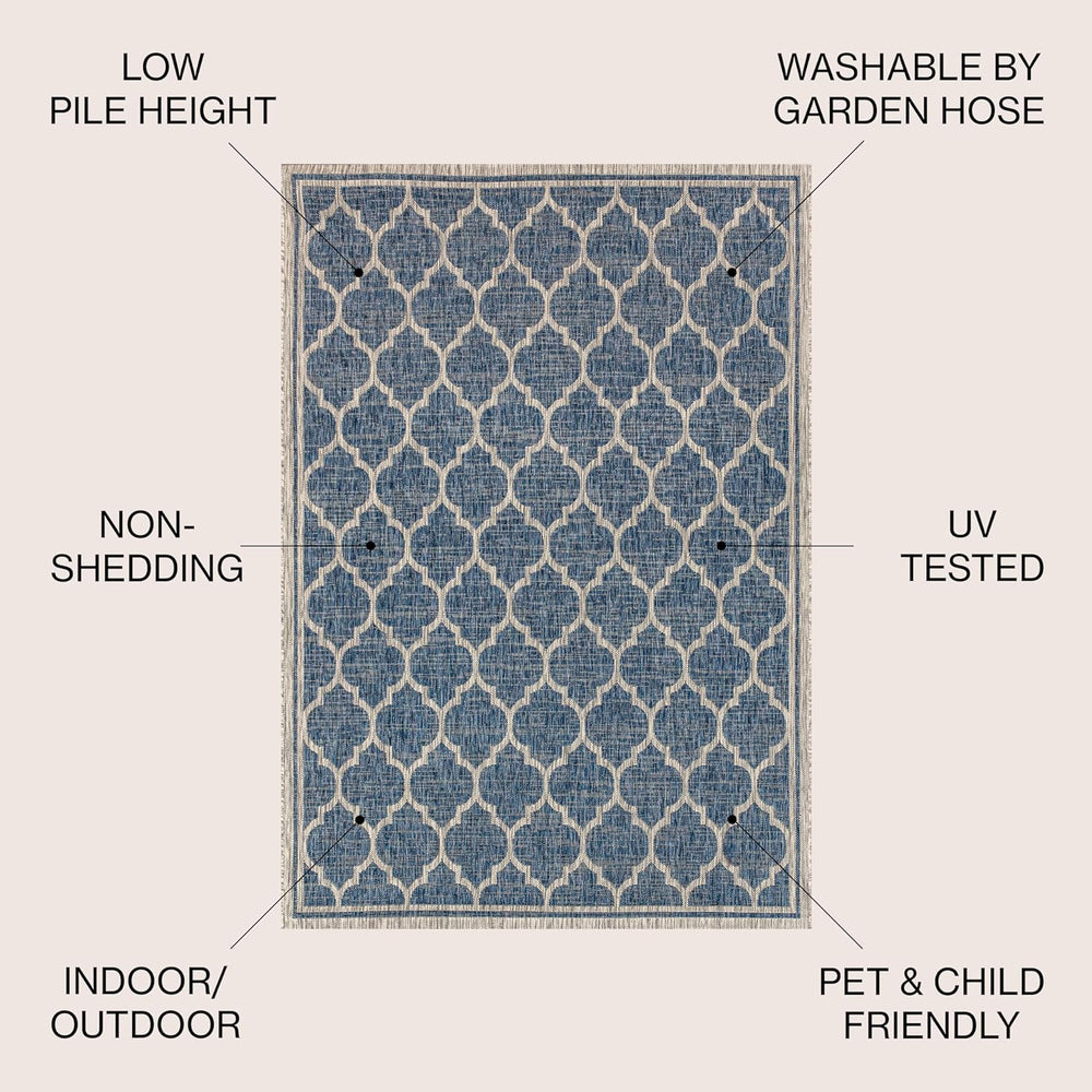 JONATHAN Y Moroccan Trellis Indoor Outdoor Area Rug 8X10 Navy/Gray, Trebol Te...
