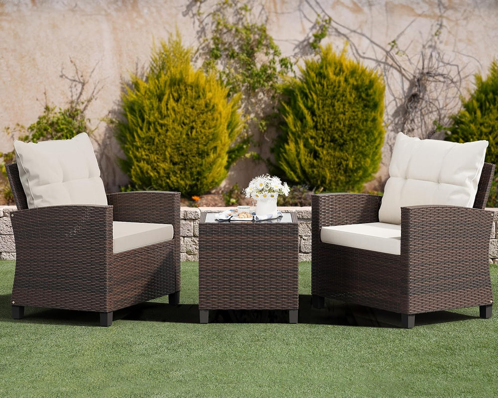 Shintenchi 3 Pieces Patio Furniture Set, PE Rattan Wicker 3 Pcs Patio Set, Ou...