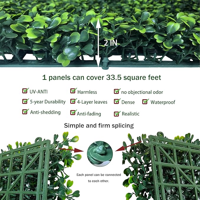 Artificial Boxwood Roll: 40x120 in (33.5 sqft) UV-Anti Faux Ivy Boxwood Hedge...