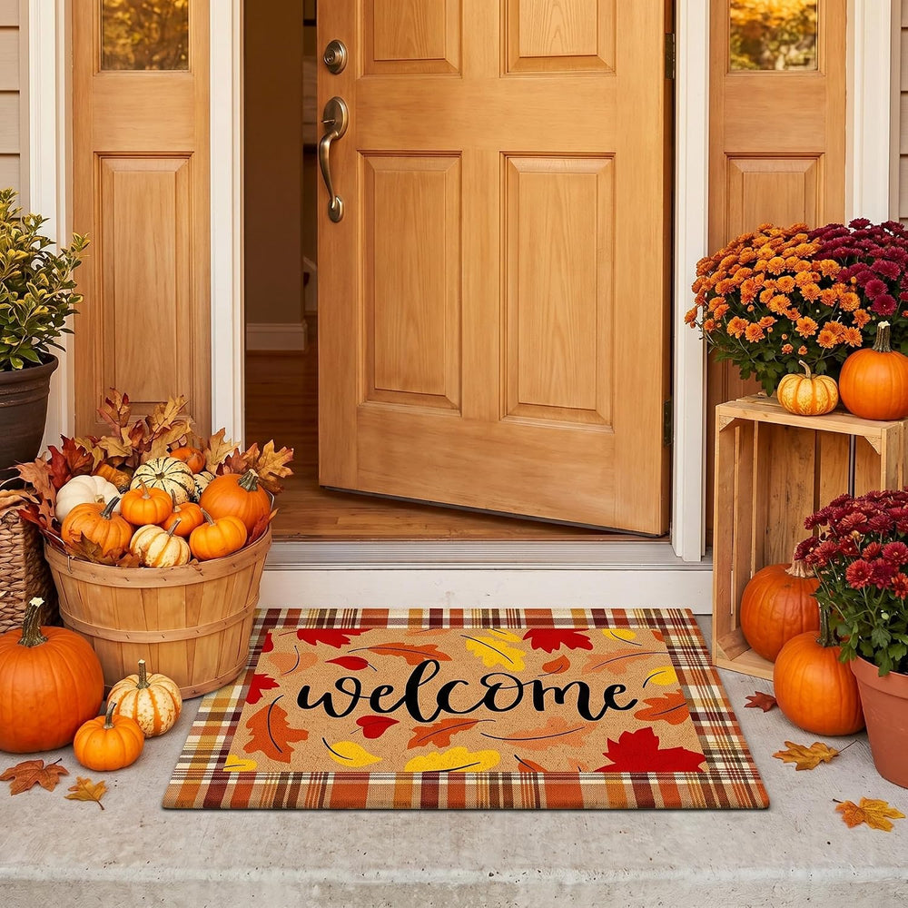 Drydiet 2 Pcs Coir Doormats Layered Welcome Mat, Fall Leaf