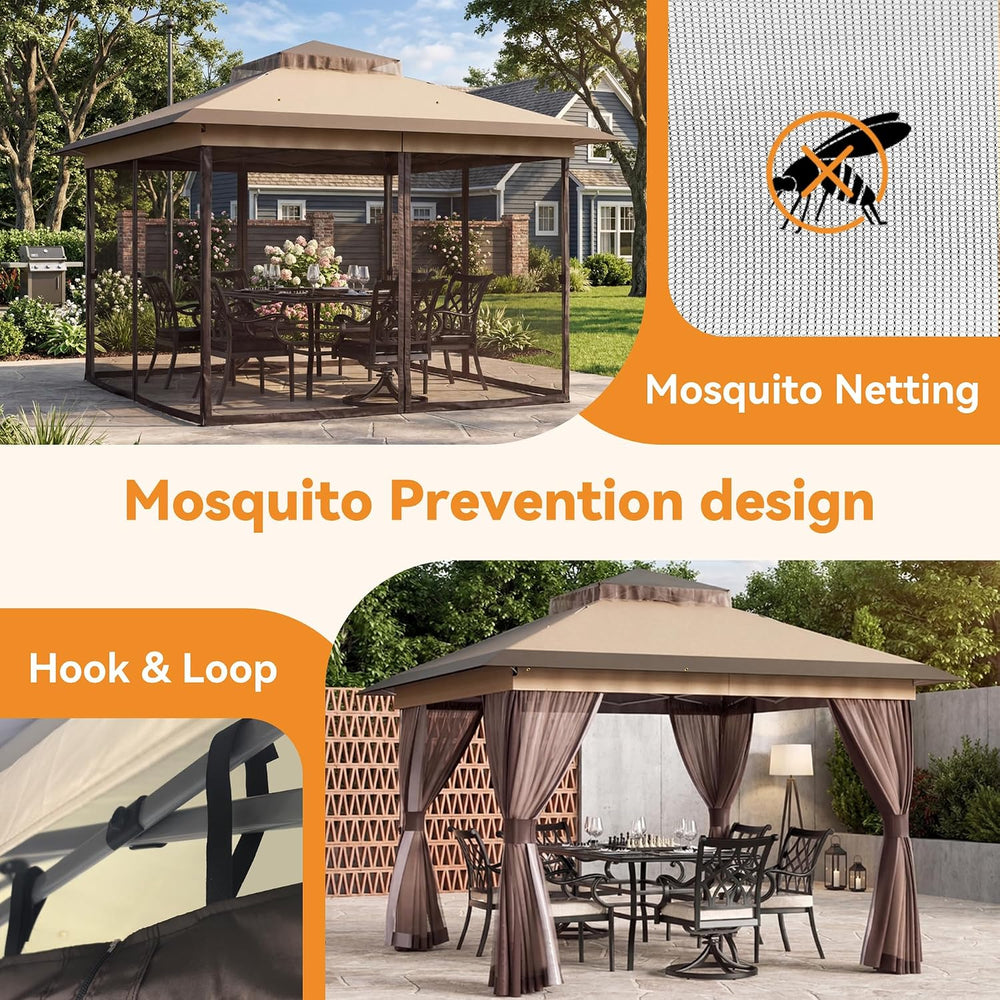 Covered Outdoor Pop Up Gazebo 11'x11' Canopy Tent, Outdoor Gazebo wit...